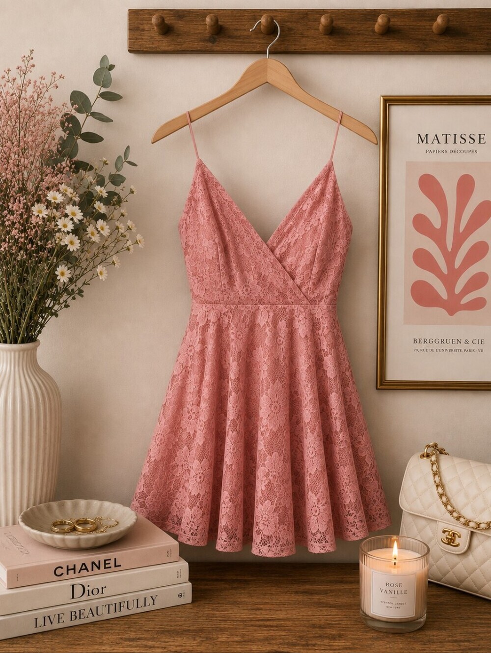 Lulus Rose Pink Lace Skater Dress Barbiecore Flowy Mini